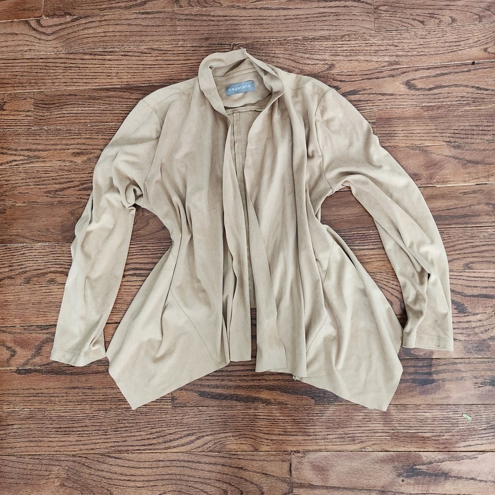 Bagatelle Faux Suede Cardigan Women Large Tan Draped Open Front Boho Minimalist